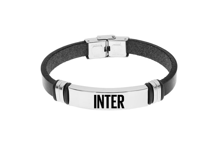F.C. Internazionale Armband aus Edelstahl Leder, Herren, Schwarz Stahl, Taglia Unica, Edelstahl, Kei