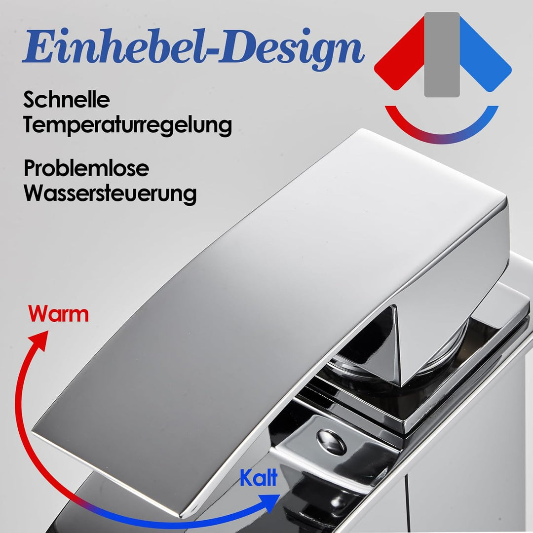 Hoch Wasserhahn Bad, Wasserfall Einhebel Waschtischarmatur, Mischbatterie Waschbecken Kaltes und Hei