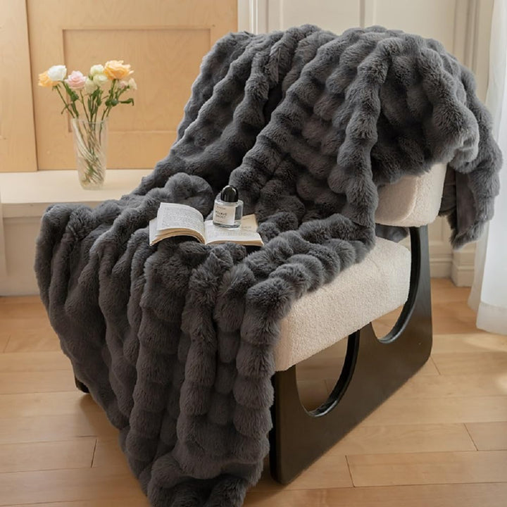 Lanqinglv Kuscheldecke Flauschig Decke 130x150 Grau,Kaninchen Kunstfell Decke Plüsch,Wohndecke Dick
