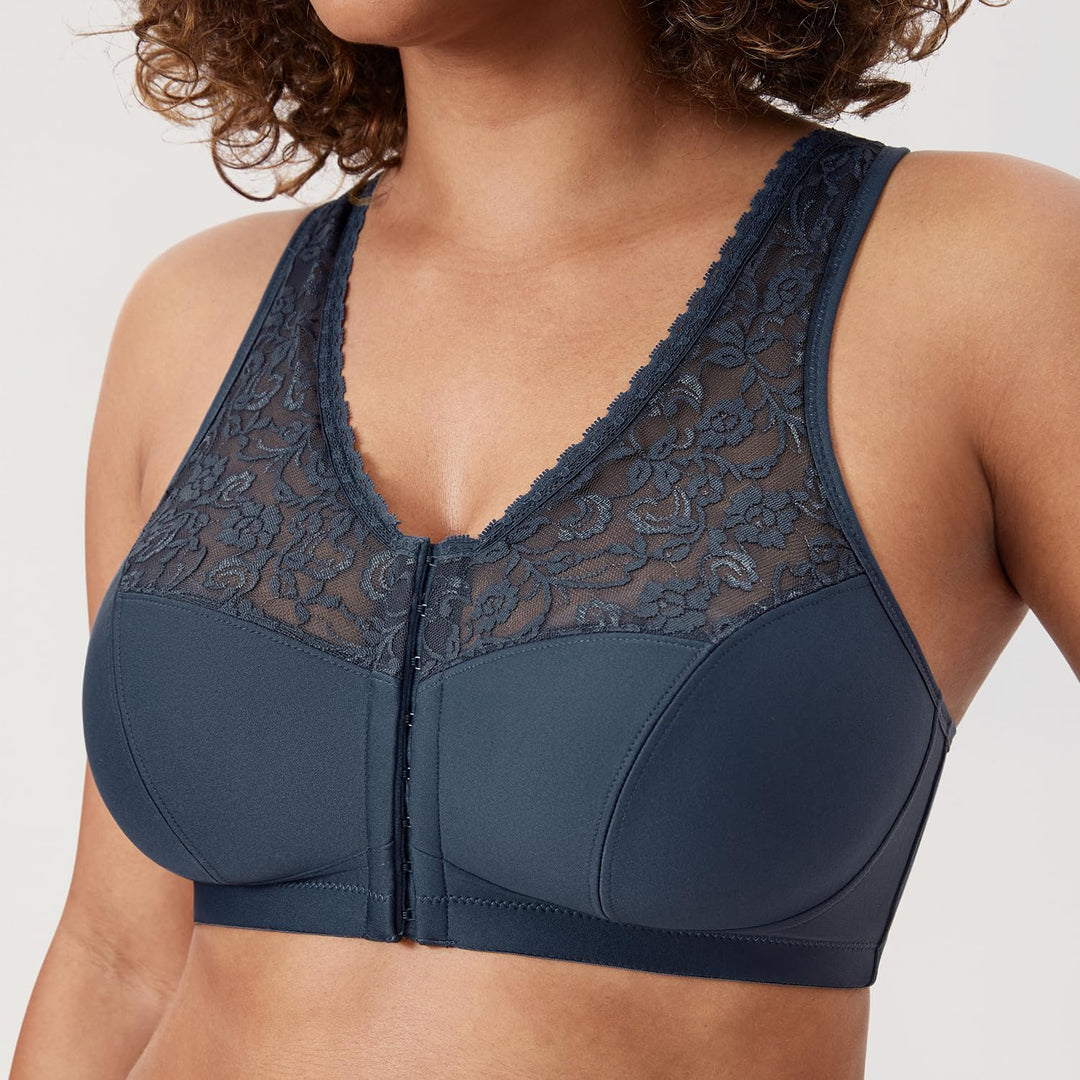 DELIMIRA Damen BH mit Vorderverschluss ohne Bügel Grosse Grössen Spitzen BH 75C Sargasso, 75C Sargas