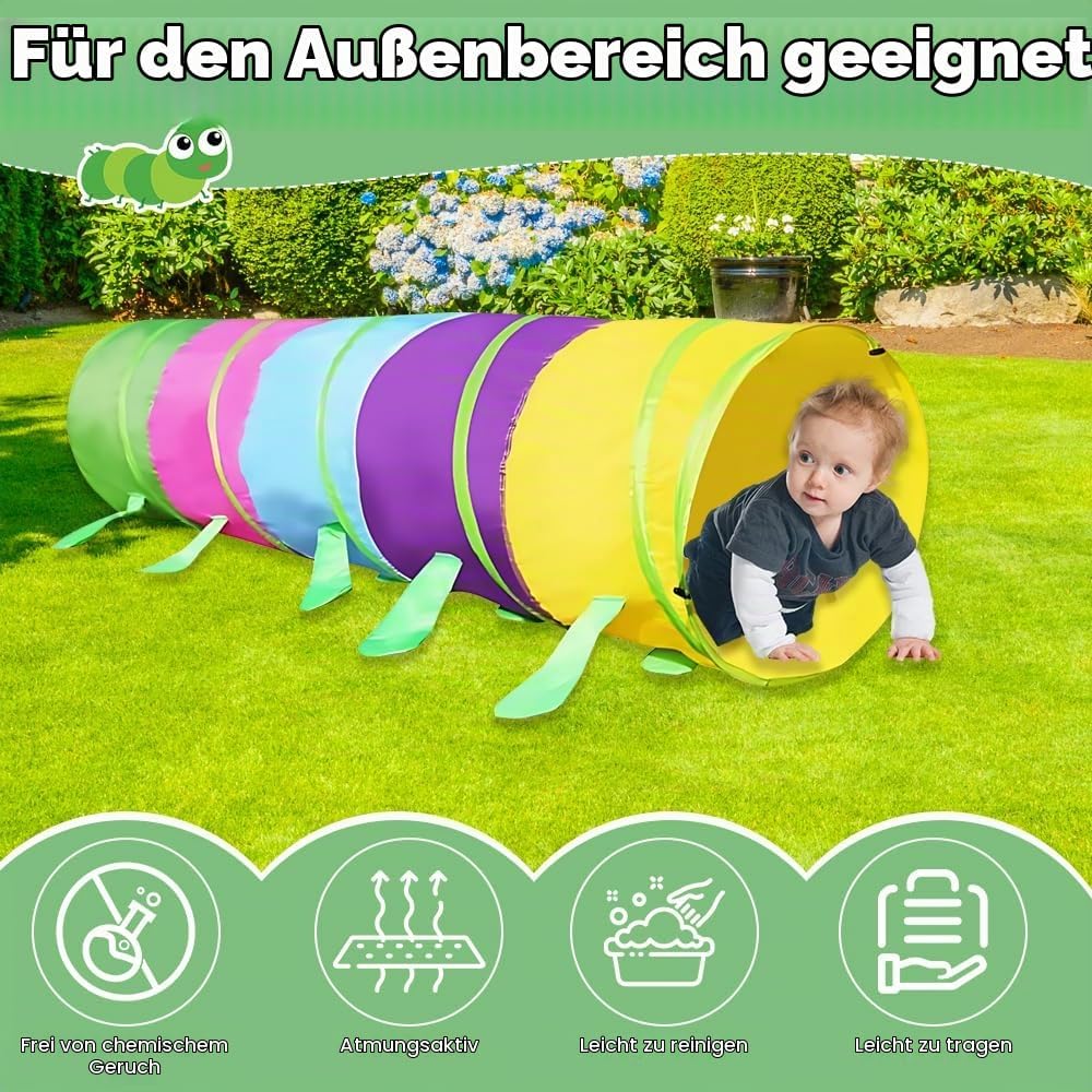 WDKXCN Tunnel Kinder, Spieltunnel für Kinder, 46 x 180 cm Faltbar Krabbeltunnel Outdoor, Farbe Spiel