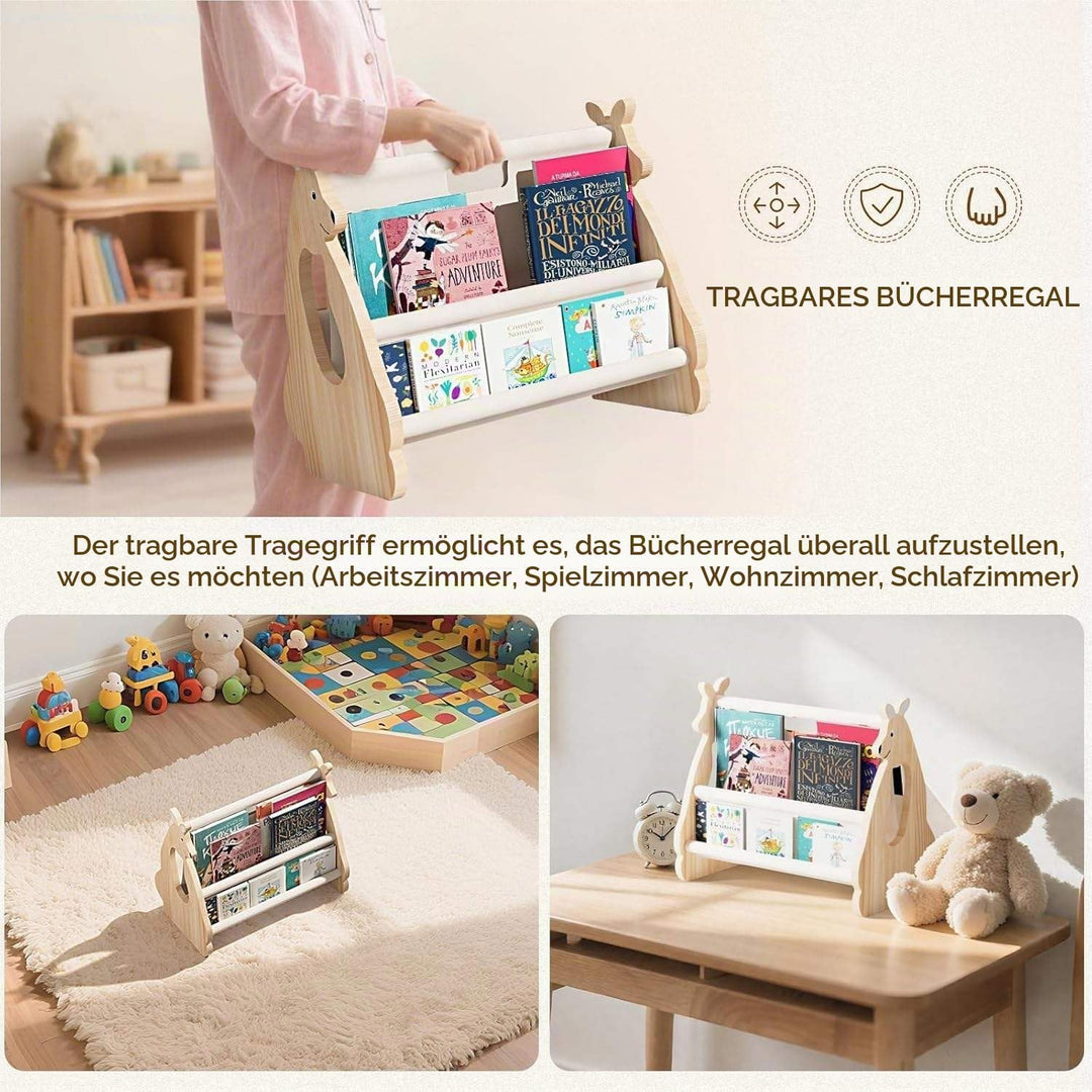 Kinder Bücherregal aus Holz, Bücherregal Kinder, Buch-Organizer für Kinderzimmer, Montessori Stil, T