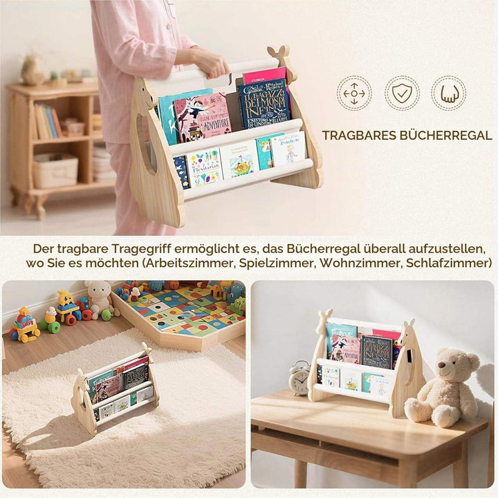 Kinder Bücherregal aus Holz, Bücherregal Kinder, Buch-Organizer für Kinderzimmer, Montessori Stil, T