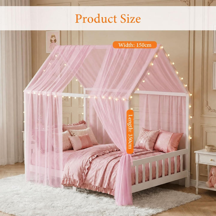 2 Stück Hausbett Himmel Set, Betthimmel für Hausbett Deko, Bett Vorhang für Mädchen und Jungen im Ki