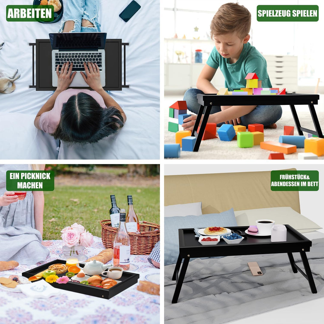 Frühstückstablett Bambus Betttisch Klappbar Betttablett Essenstablett mit Fuss Tabletttisch Bed Tabl