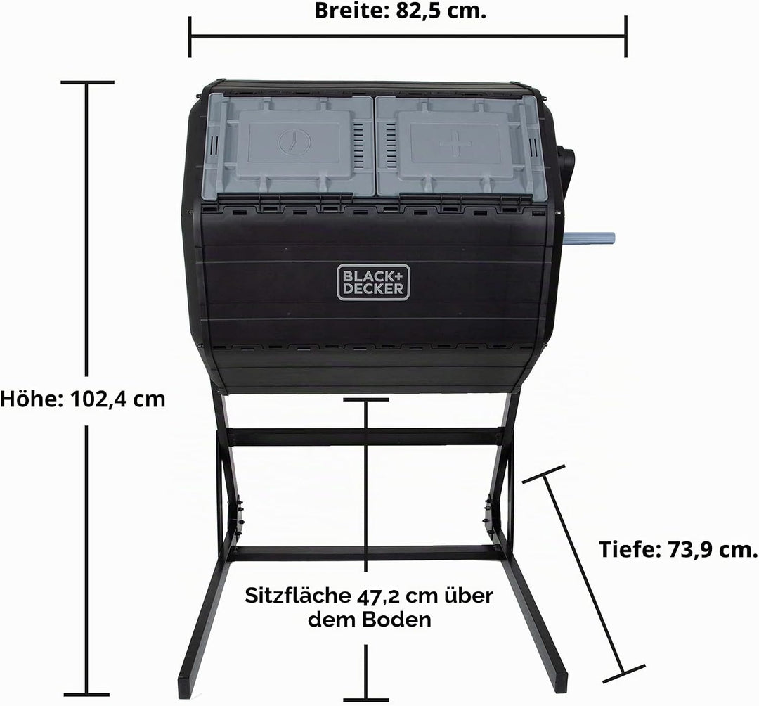 BLACK+DECKER Kompostbecher, Doppelkammer-Komposter, 40 Gallonen, einfaches Griffsystem für Kompostie