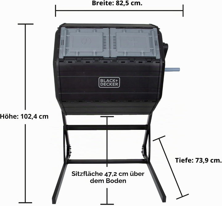 BLACK+DECKER Kompostbecher, Doppelkammer-Komposter, 40 Gallonen, einfaches Griffsystem für Kompostie
