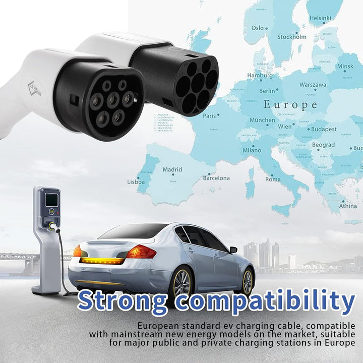 EVIEUN Typ 2 Ladekabel 22kW 3-Phasig 32A, 5m Mode 3 Ladekabel Typ 2 auf Typ 2 für alle Elektrofahrze