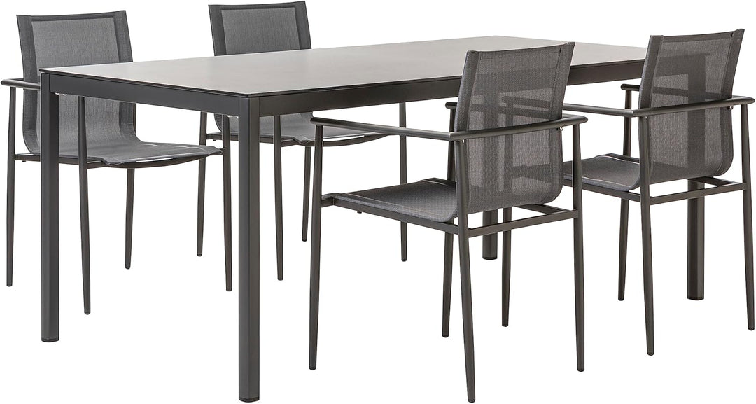 Dehner Gartenstuhl Lille, stapelbar, 85 x 56 x 56.5 cm, Edelstahl/Textilene, anthrazit/grau Modern,