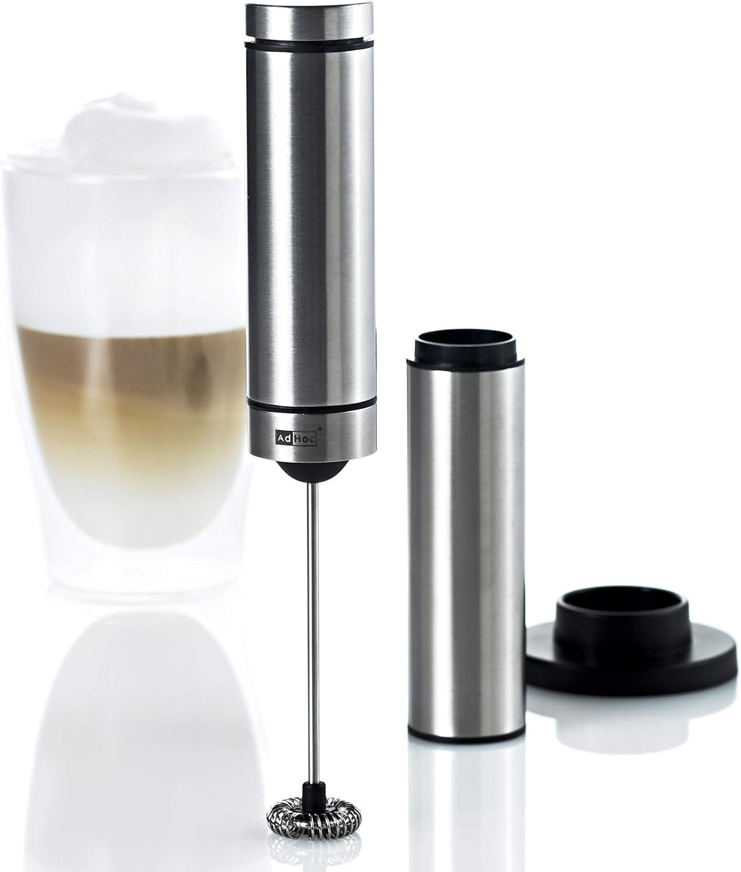 AdHoc MS10 Batteriebetriebener Milch- und Saucenschäumer RAPIDO mit Ständer, Edelstahl/Kunststoff Si