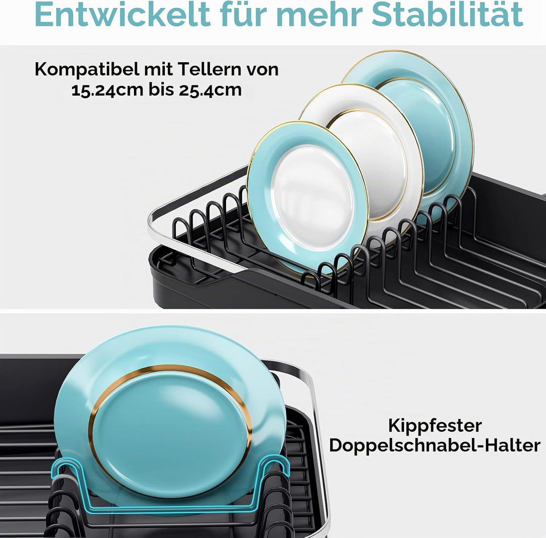Urackify Ausziehbares Abtropfgestell, Schwarz | 32-52CM, Edelstahl, Grosszügiger Geschirrabtropfgest
