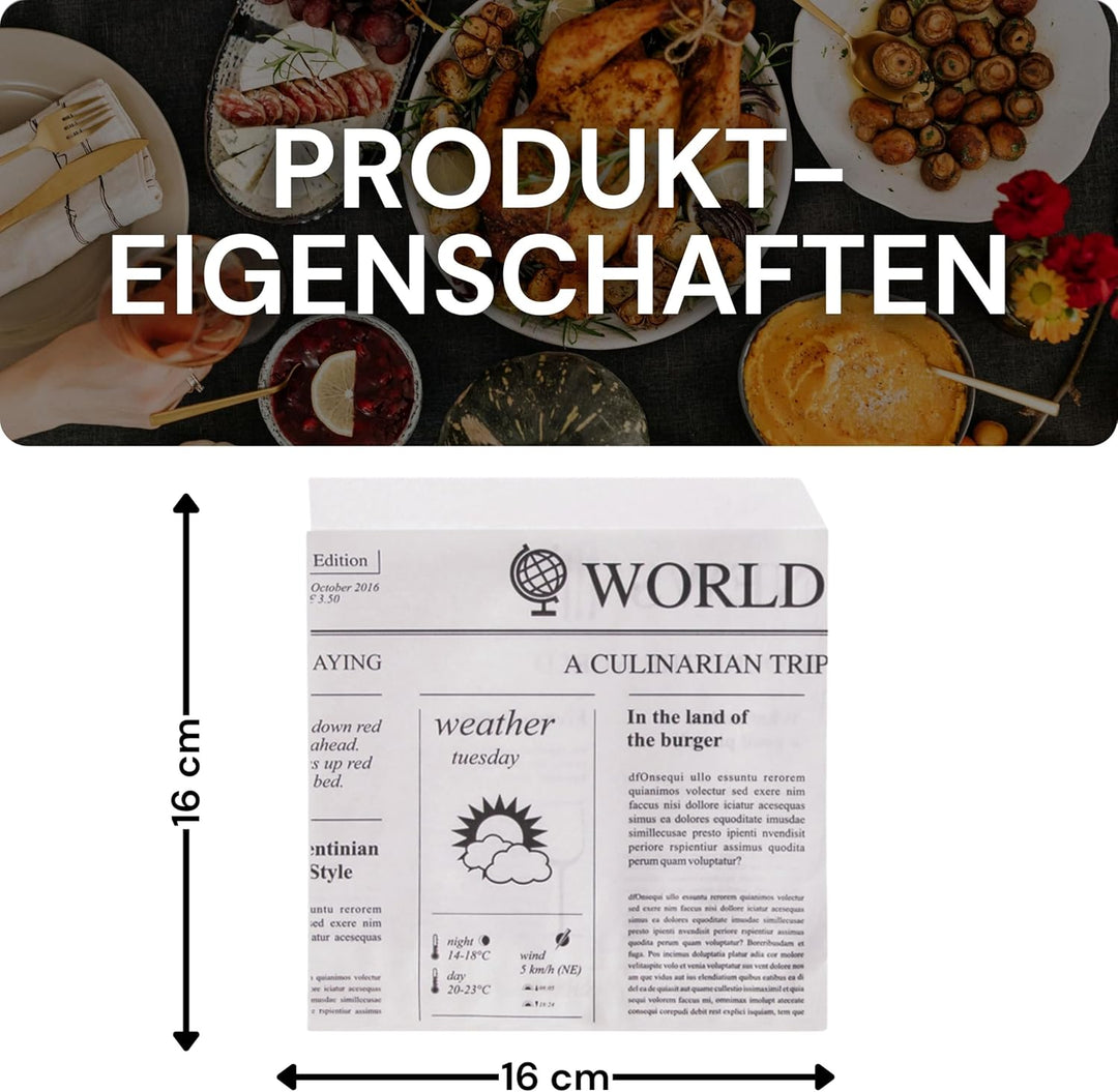 Snacktaschen/Hamburgertaschen Snackbeutel Newspaper aus Kraftpapier Hamburger-Tüten, 2-seitig offen