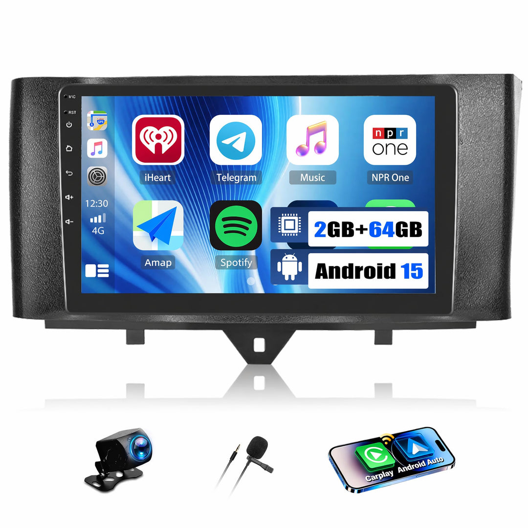 CAMECHO 2+64G Android 13 Autoradio 9 Zoll für Mercedes Benz Smart Fortwo W451 2011-2015 mit Wireless
