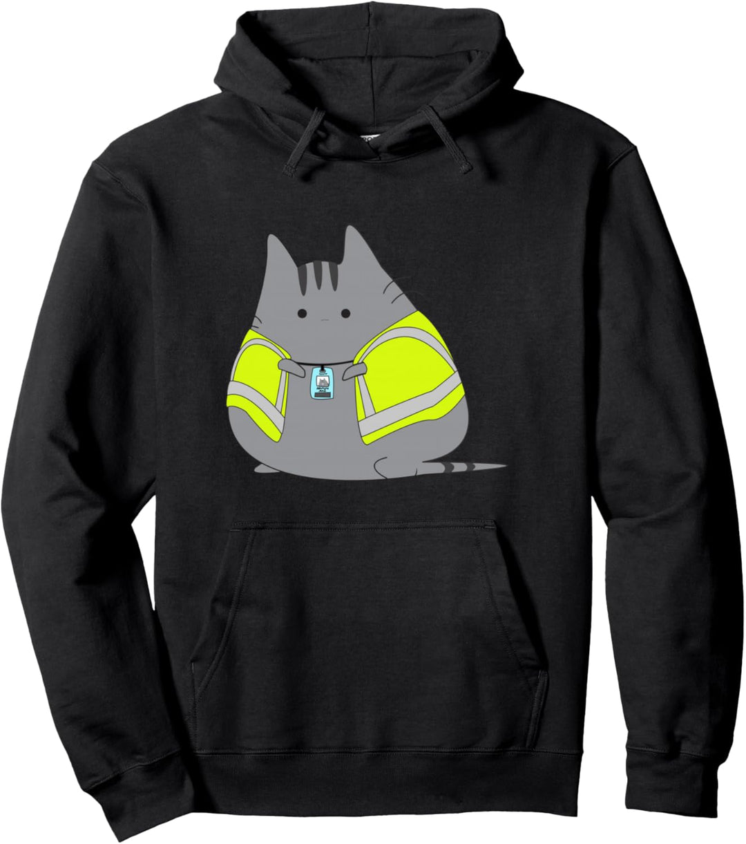 Chubby Kitten Wearing Safety Vest Funny Pullover Hoodie