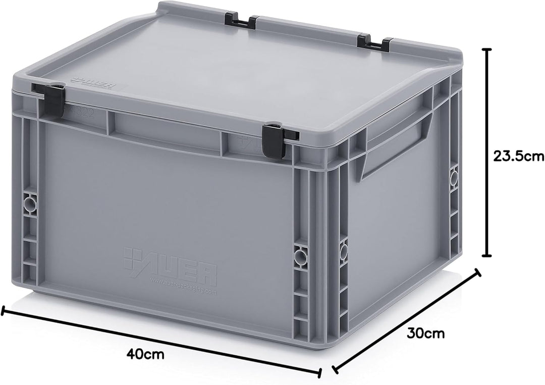 Auer Packaging Eurobehälter-Eurobox 40 x 30 x 23,5 cm mit Scharnierdeckel inkl. gratis Zollstock han