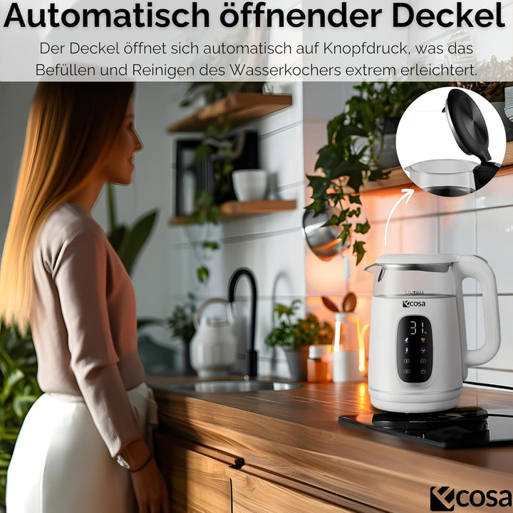 Ecosa® Wasserkocher mit Temperatureinstellung Glas Edelstahl - Teekocher - 1,7 Liter 2.200 Watt - BP