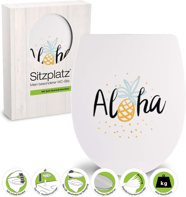 SITZPLATZ® WC-Sitz mit Absenkautomatik, Reise Dekor Luau (Aloha), Thermoplast Toilettendeckel, abneh