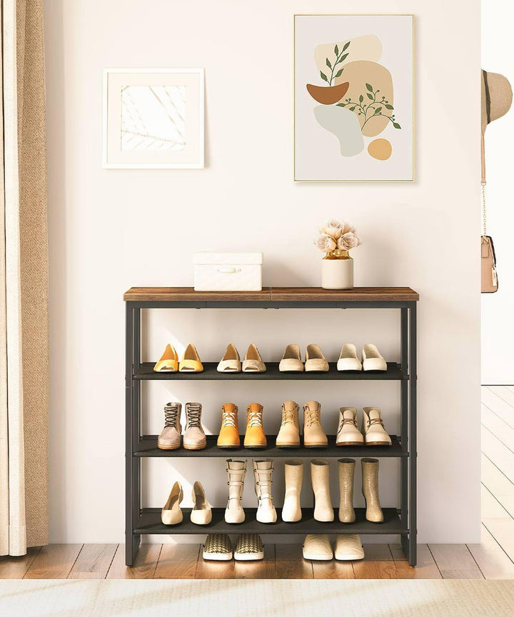 HOOBRO Schuhregal, 4-stufige Schuhablage, Schuhschrank mit 3 Oxford-Stoffebenen und 1 Paneelebene, f