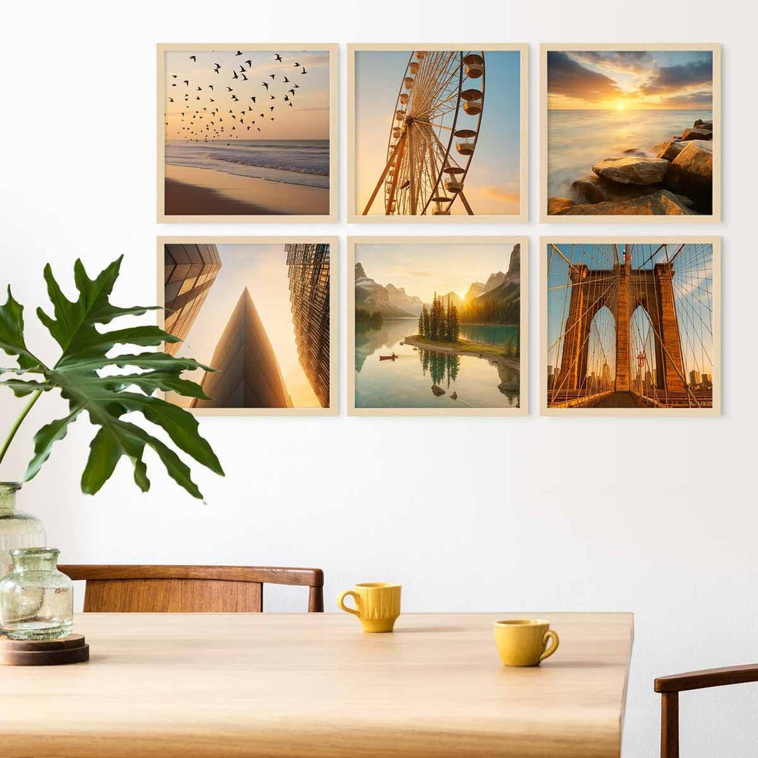 PHOTOLINI Bilderrahmen 30x30 Holz MDF Natur, 6er Set Bilderrahmen quadratisch 30x30, Foto Rahmen zum