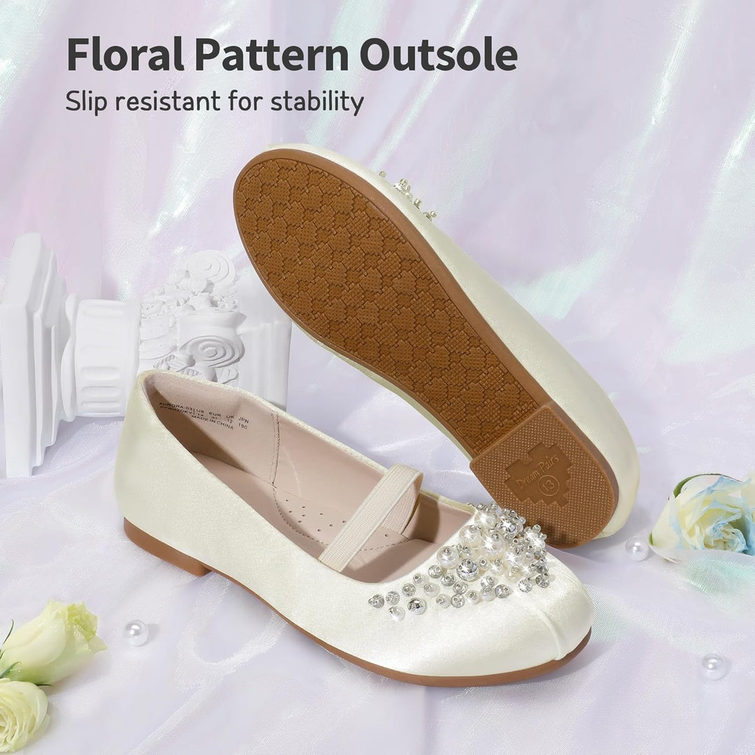 DREAM PAIRS Mädchen Mary Jane Ballerinas Prinzessinnenschuhe für Kinderpartys 24 EU Elfenbein, 24 EU