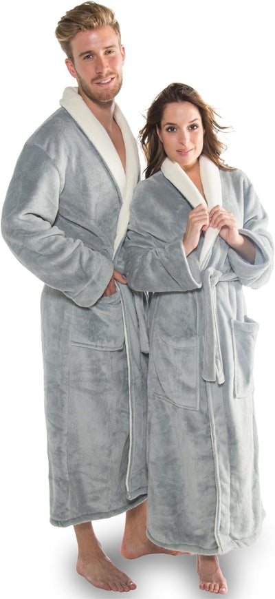 CelinaTex Nevada Bademantel Damen Herren L grau creme weiss Mikrofaser Saunamantel Coral Fleece Morg