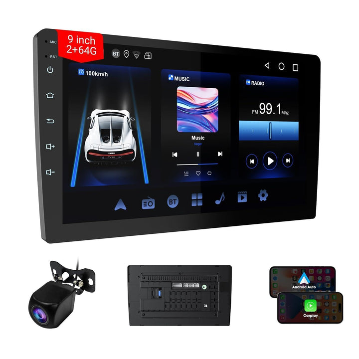 Autoradio 2 DIN Kompatibel mit Apple Carplay & Android Auto, 9 Zoll Touchscreen Autoradio mit Rückfa