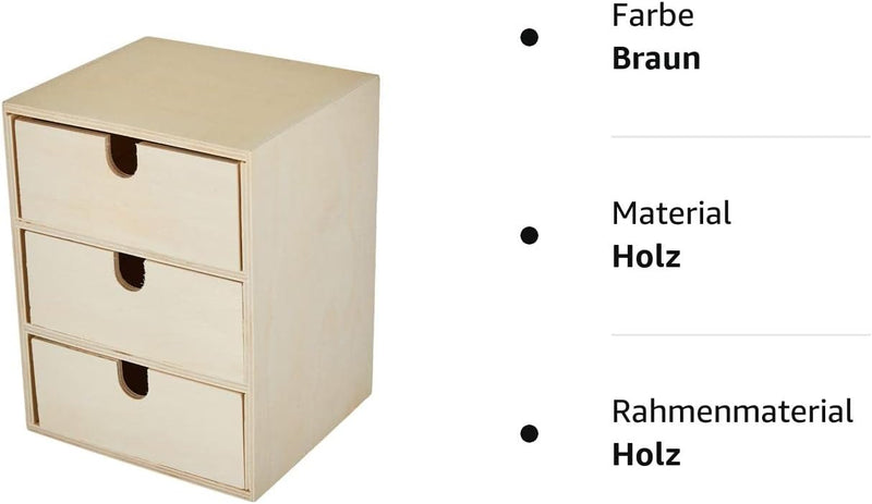 Rayher 62382000 Holz Kommödchen/Schubladenbox, 3 Schubladen, 21.5 x 14.5 x 16 cm, FSC Mix Credit