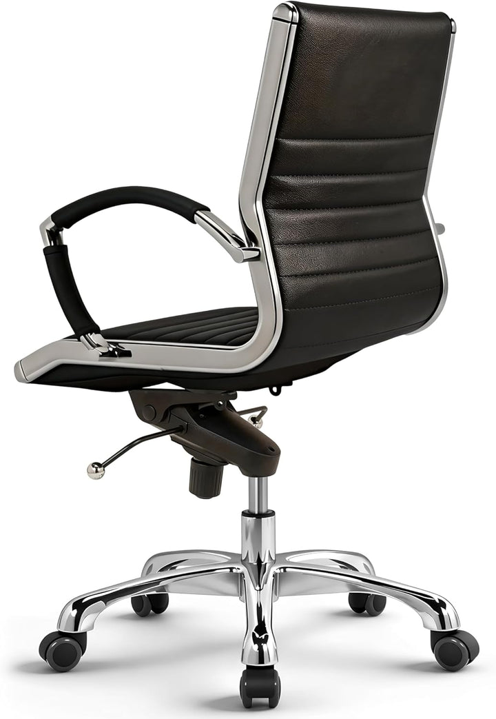 VERSEE Premium Echt-Leder Bürostuhl Montreal in Schwarz - Ergonomischer Designstuhl für Büro und Hom