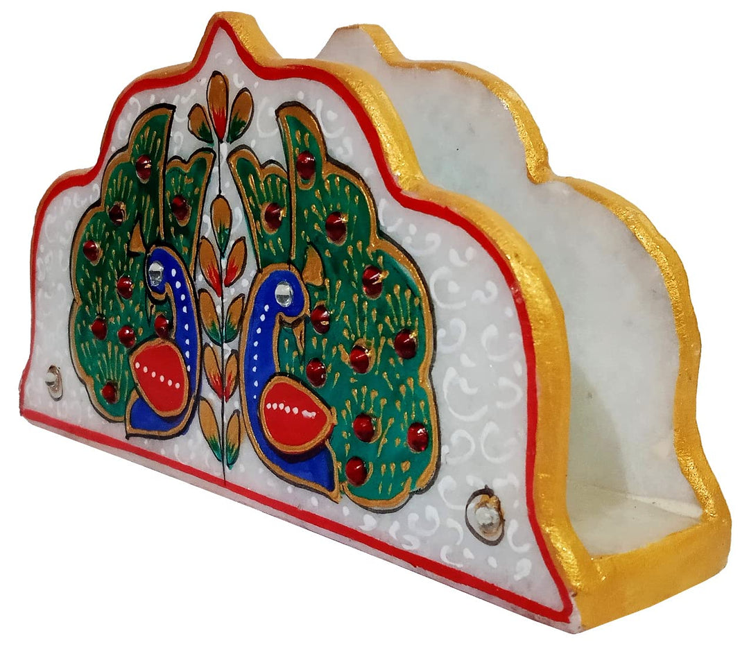 purpledip indischen Geschenk Artikel: handgemalt Marmor Serviettenhalter, Einzugs Geschenk (10568)
