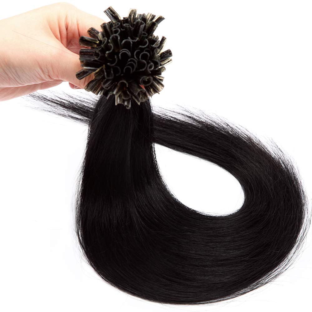 SEGO Extensions Echthaar Bondings Haarverlängerung Keratin U-Tip Human Hair 200 Strähnen Schwarz#1 1