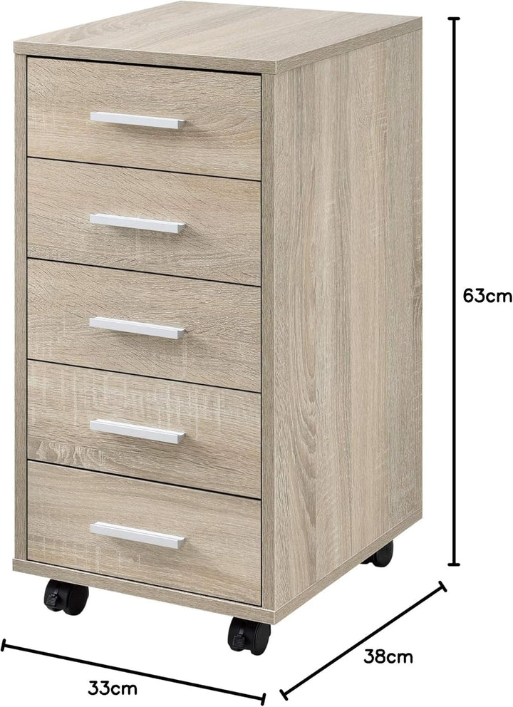 [en.casa] Rollcontainer mit 5 Schubladen Rollschrank Rollwagen 63x33x38cm Schubladencontainer Büroco