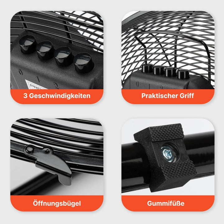 ProfiCare® Windmaschine mit 40 cm Ø | Ventilator verstellbarer Winkel | Bodenventilator 3 Stufen | V