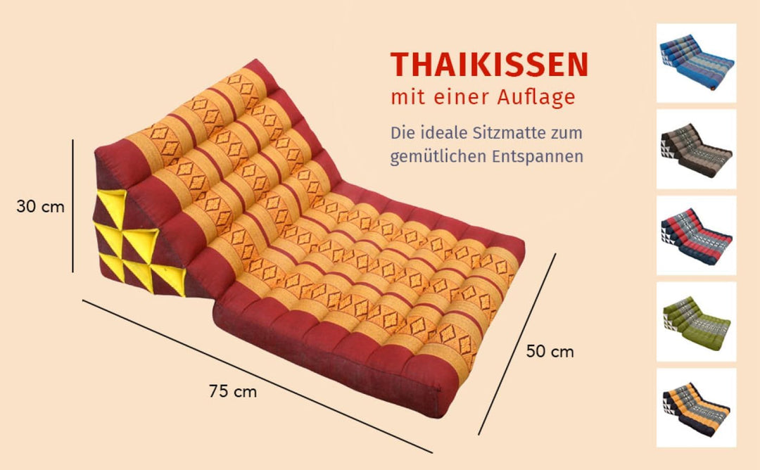 GURU SHOP Thaikissen, Dreieckskissen, Kapok, Tagesbett mit 1 Auflage - Schwarz/rot, 30x50x75 cm, Sch