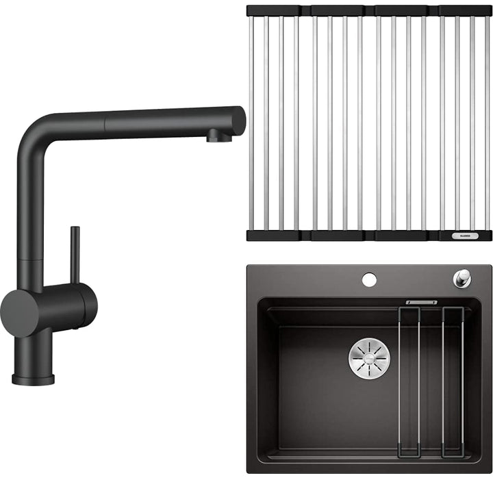 BLANCO LINUS-S schwarz matt + ETAGON6schwarz + Klappmatte460x440mm