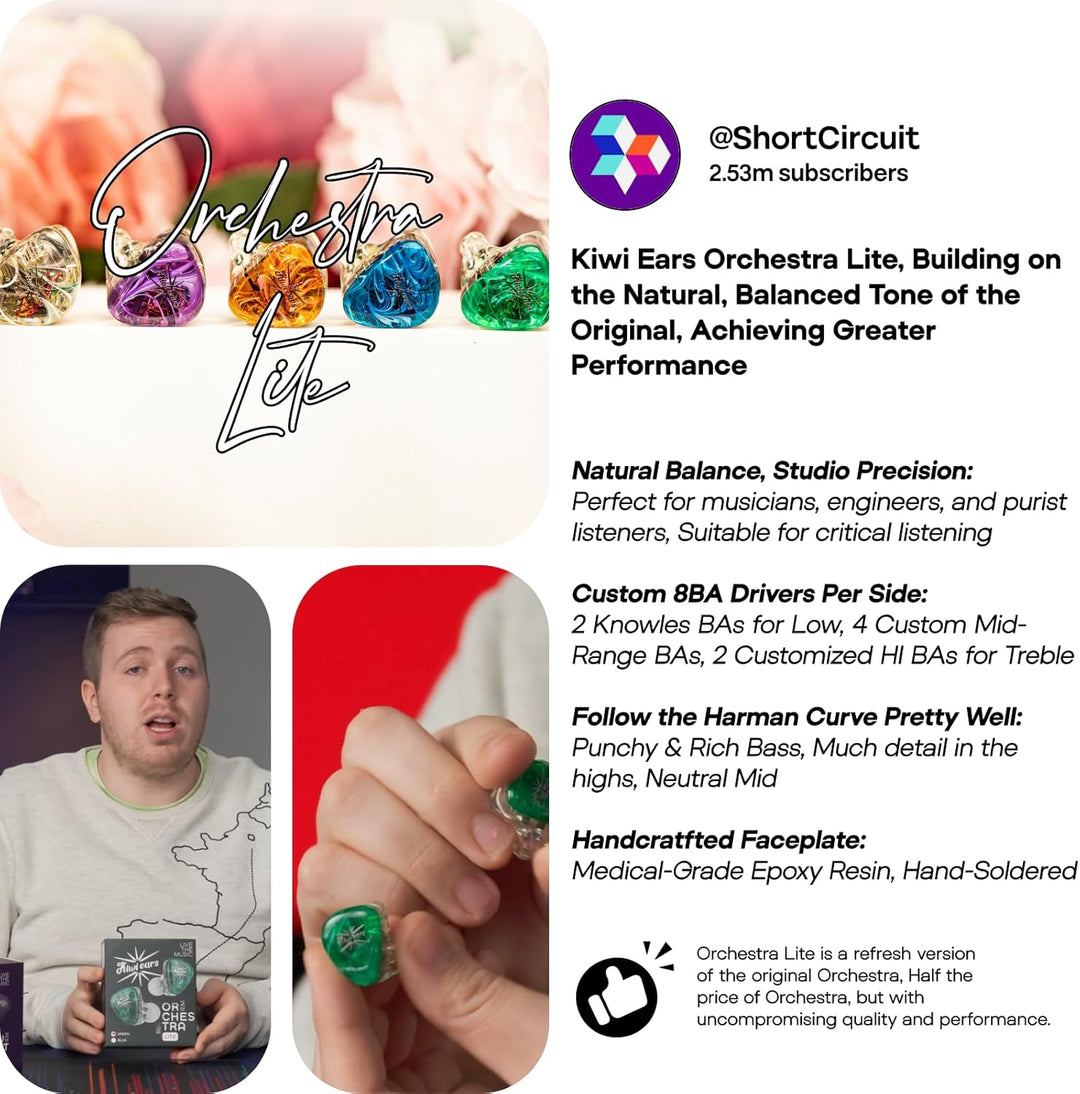 LINSOUL Kiwi Ears Orchestra Lite Performance Custom 8BA In-Ear Monitor IEM mit Abnehmbarem 4-adrigem