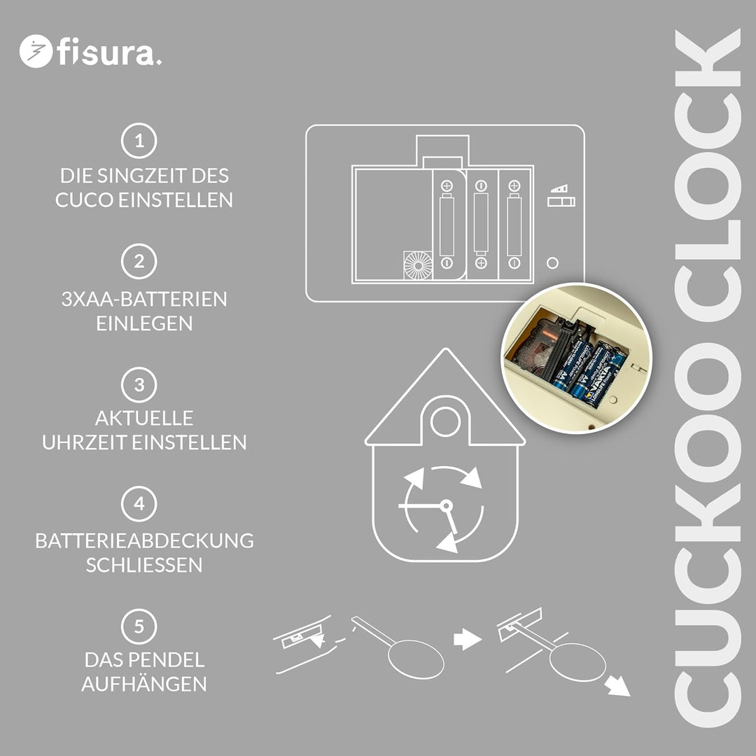 FISURA - Kuckucksuhr. Wanduhr. Original Geschenk Wanduhr. 3 AA-Batterien Nicht enthalten. Masse: 21,