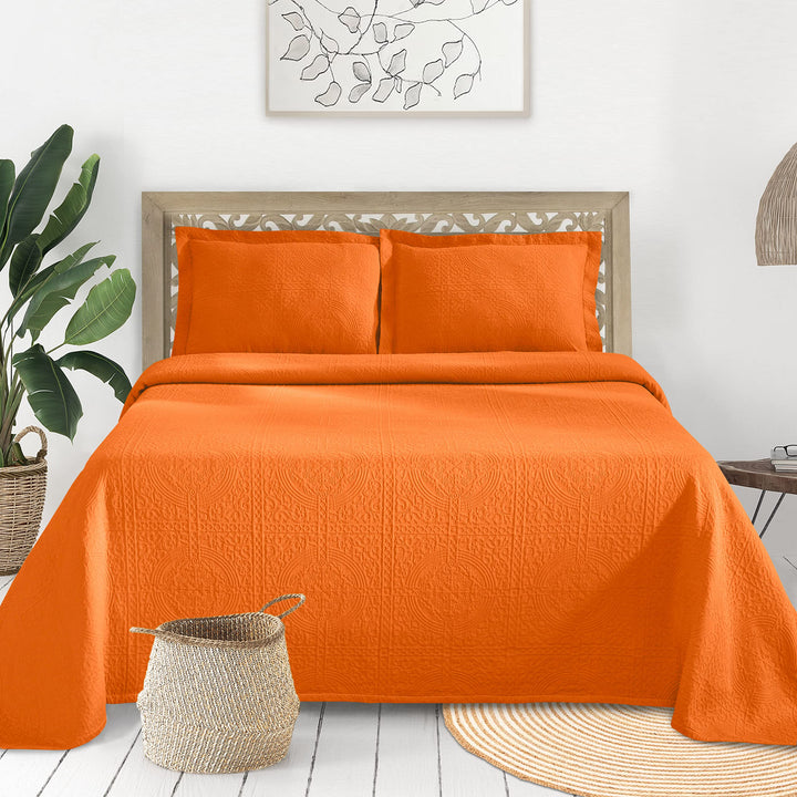 SUPERIOR 100% Baumwolle Fleur de Lis Matelasse Tagesdecke für Doppelbett, Mandarine Twin Mandarin, T