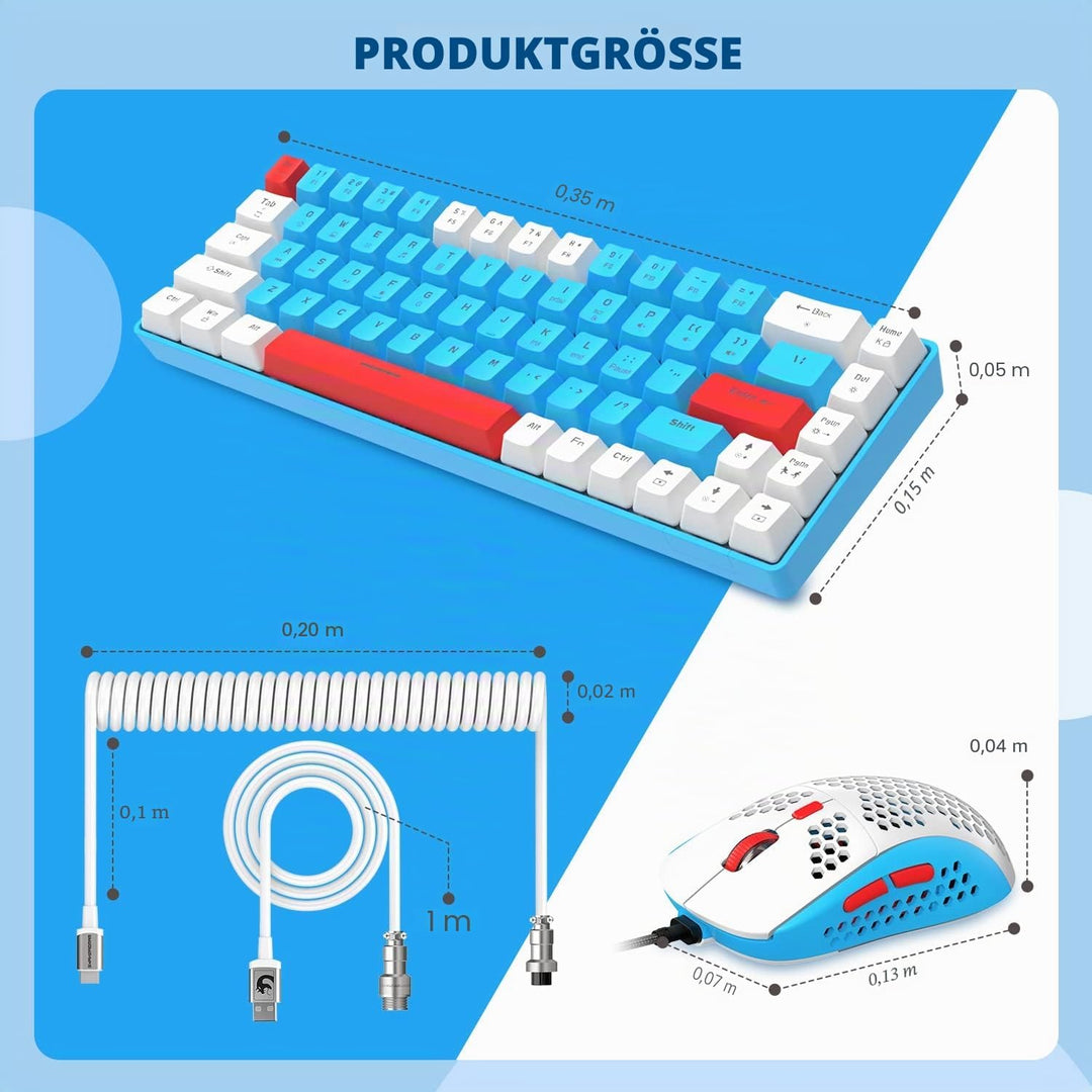 YINDIAO T8 60% RGB Gaming Tastatur und Maus Set + Gewendeltes USB-C Kabel,Kabelgebundene Mechanische
