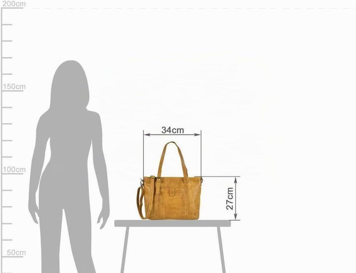 Bear Design Damen Tasche Ledertasche Shopper Schultertasche Handtasche Leder senfgelb Ocker 34x27cm