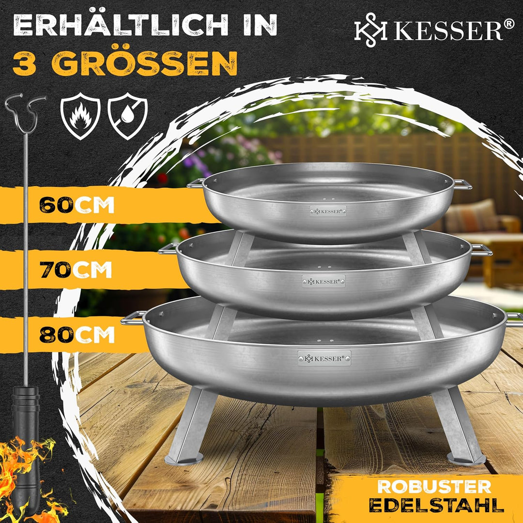 KESSER® Feuerschale 2,5mm Stahldicke | Feuerkorb Ø60cm Edelstahl | Feuertonne +42cm Feuerhaken Gusse