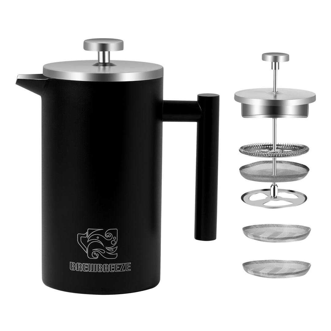 French Press Kaffeebereiter, Thermo, Kaffeepresse, für Filterkaffee, 1 Liter - 5 Tassen, doppelwandi