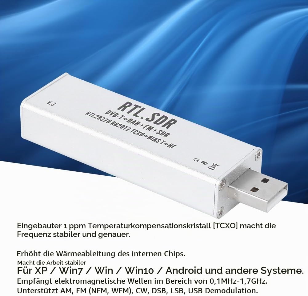 Elprico RTL SDR Stick, 0,1-MHz-1,7-GHz-Vollbandempfänger RTL SDR Funkkommunikationssystem-basiertes