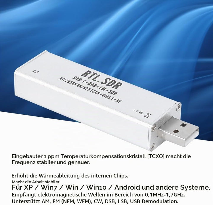 Elprico RTL SDR Stick, 0,1-MHz-1,7-GHz-Vollbandempfänger RTL SDR Funkkommunikationssystem-basiertes