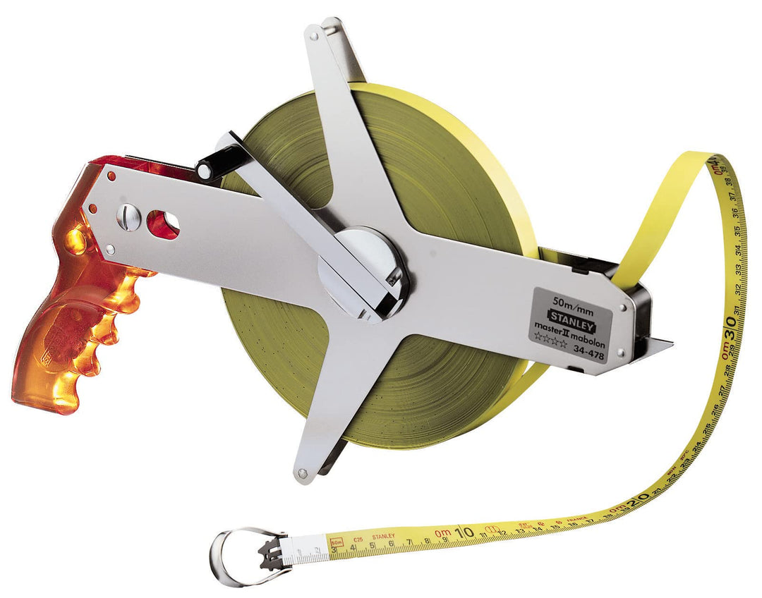 Stanley Rahmenbandmass Master II Stahl (50 m Länge, unempfindlich, 1 mm Markierung, mit Fixhaken) 1-