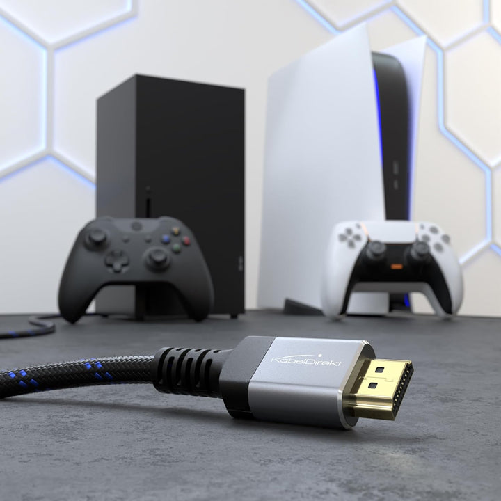 KabelDirekt – 4K HDMI-Kabel – 10m – In Deutschland entwickelt, bruchfester Nylon-Mantel & robuste Me