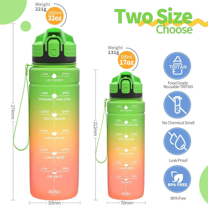 Coolfel Sport Trinkflasche 2l, 1,5l, 1l, 700ml, 500ml Trinkflasche Kinder Auslaufsicher, Motivierend