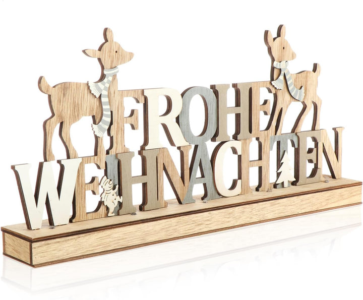 COM-FOUR® LED Deko Aufsteller aus Holz - beleuchteter Schriftzug auf Holzsockel - Deko-Schriftzug zu