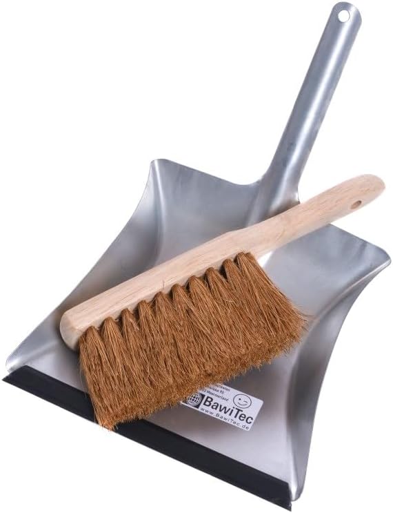 BawiTec Kokosbesen Kehrset,Komplett-Set,Besen 40cm,mit Teleskopstiel verstellbar,Handfeger Holz 28cm