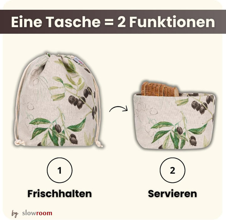 slowroom Brotbeutel 30 x 34 cm und Brotkorb 2 in 1 - Brotkorb Stoff - doppelte Leinenschicht - Brötc