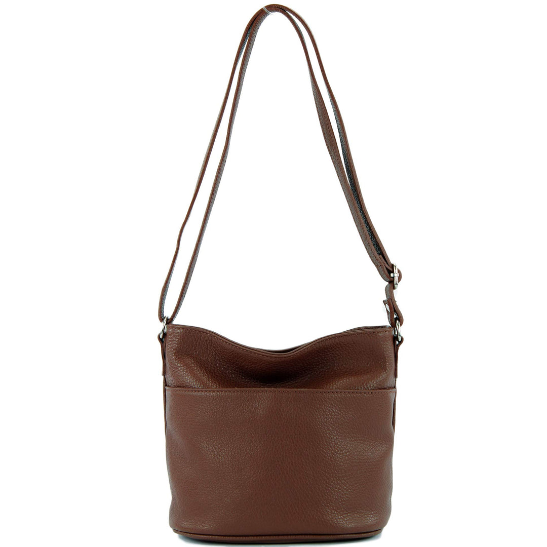 modamoda de - T198 - ital. Umhängetasche Klein Small aus Leder Schokobraun, Schokobraun